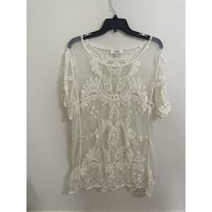 Umgee, Ivory Lace Sheer Blouse, Size M/L
